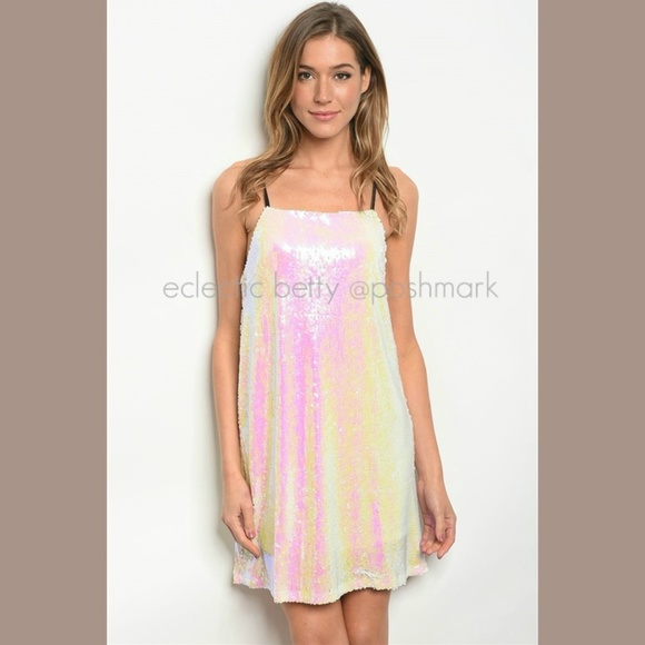 white holographic sequin dress